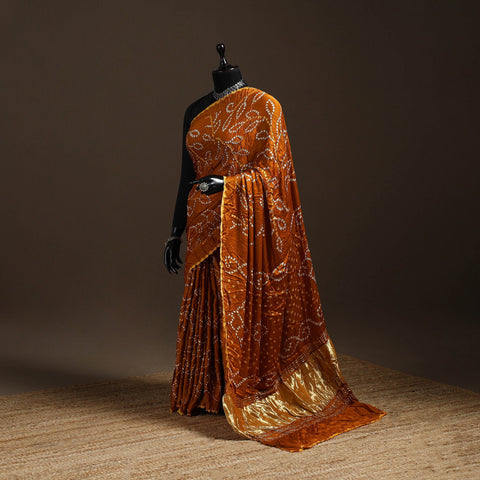 Orange - kutch tie-dye modal silk bandhani saree with zari