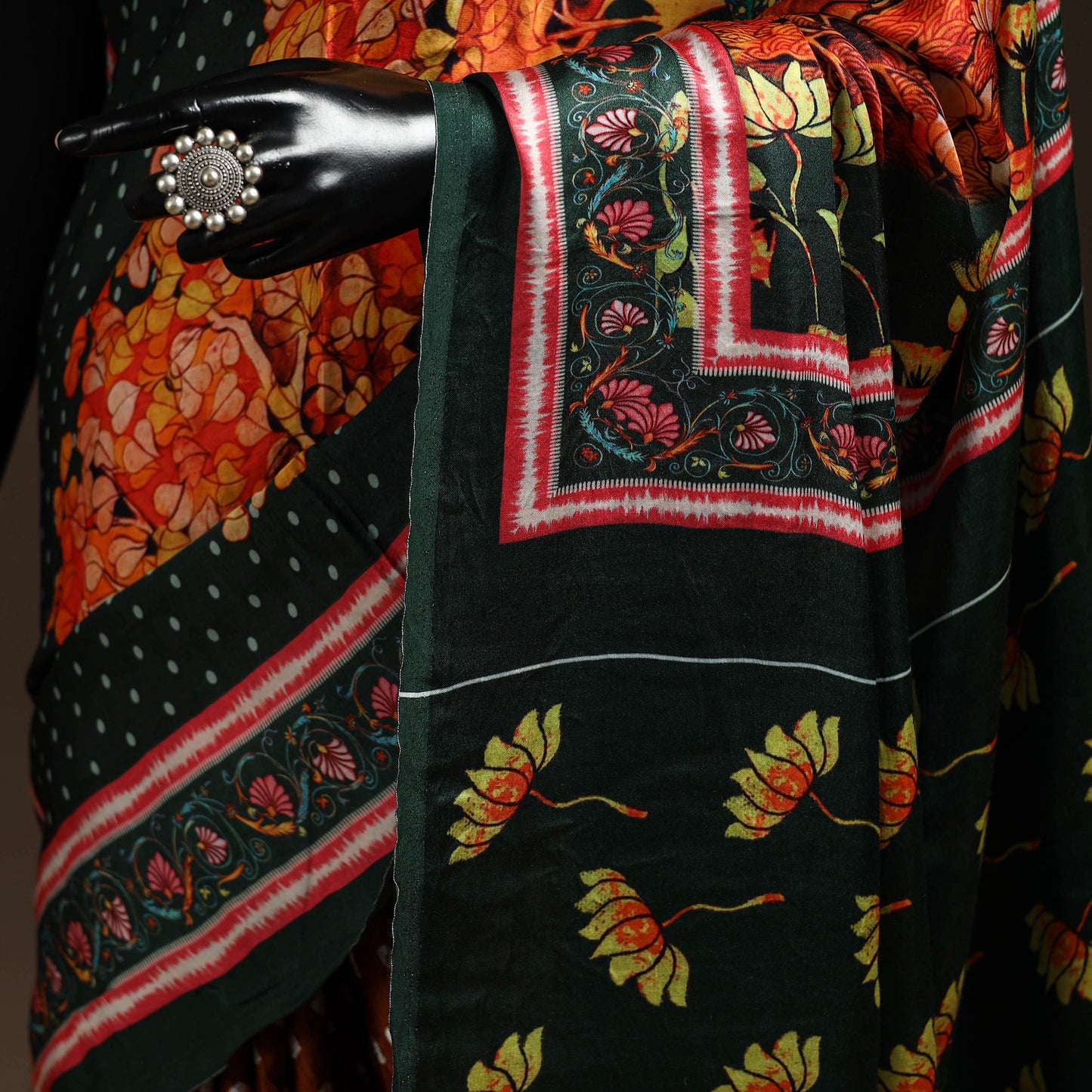 Orange - kutch tie-dye modal silk pichwai printing bandhani