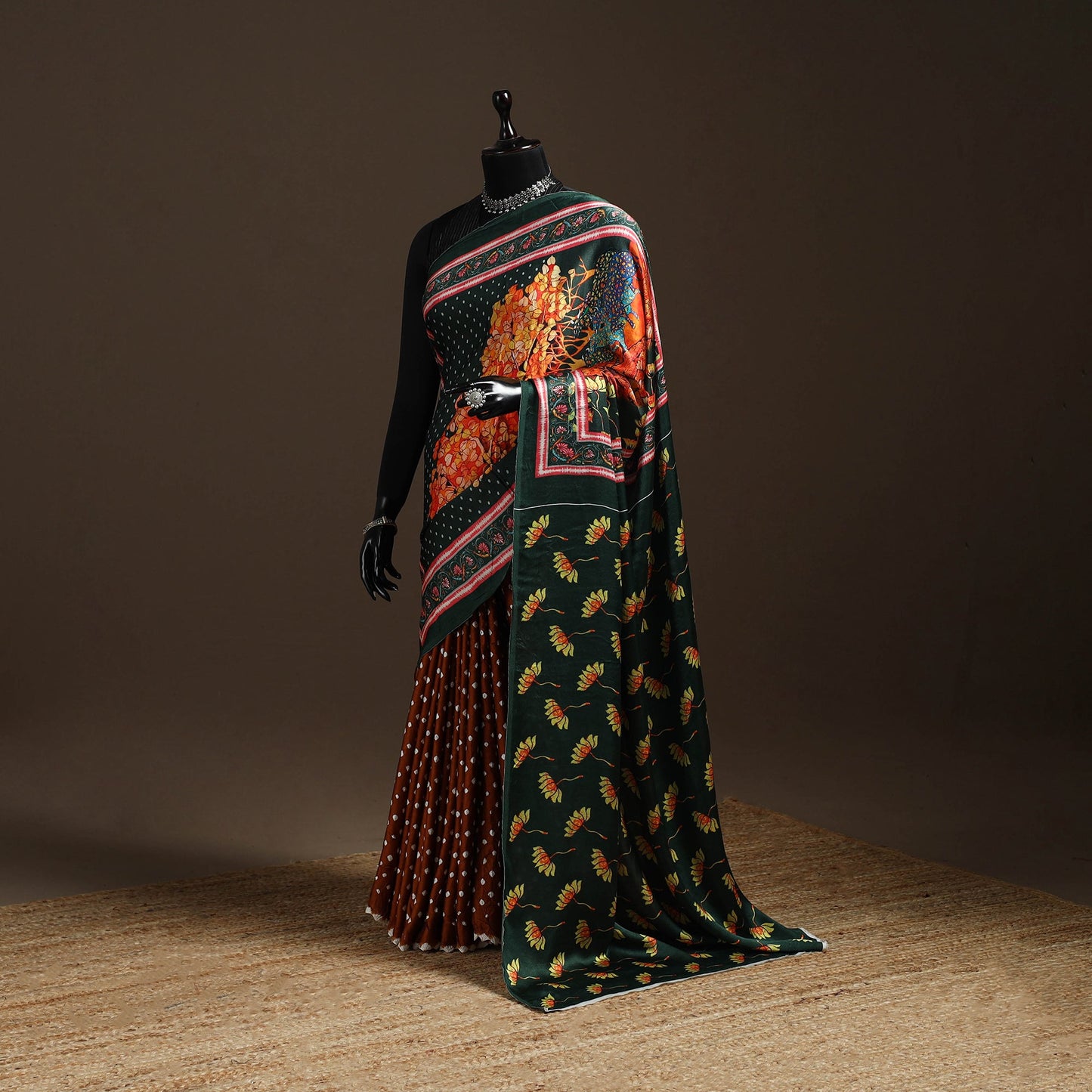 Orange - kutch tie-dye modal silk pichwai printing bandhani