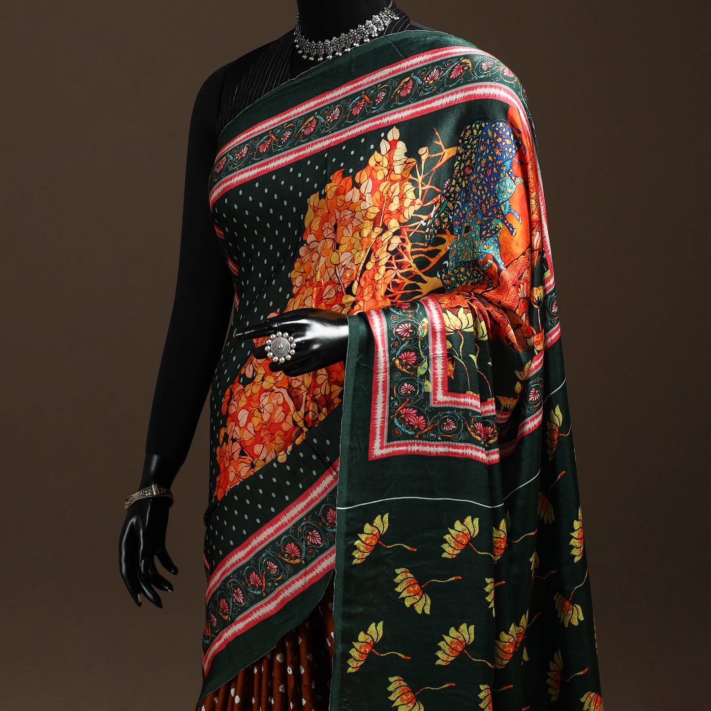 Orange - kutch tie-dye modal silk pichwai printing bandhani