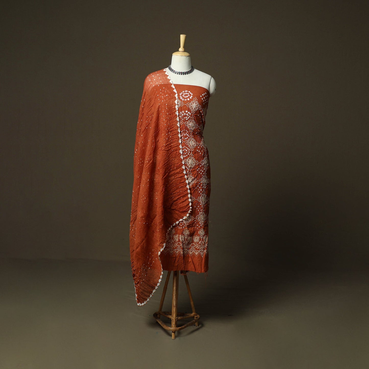 Kutch tie-dye satin cotton bandhani 3pc unstitched dress