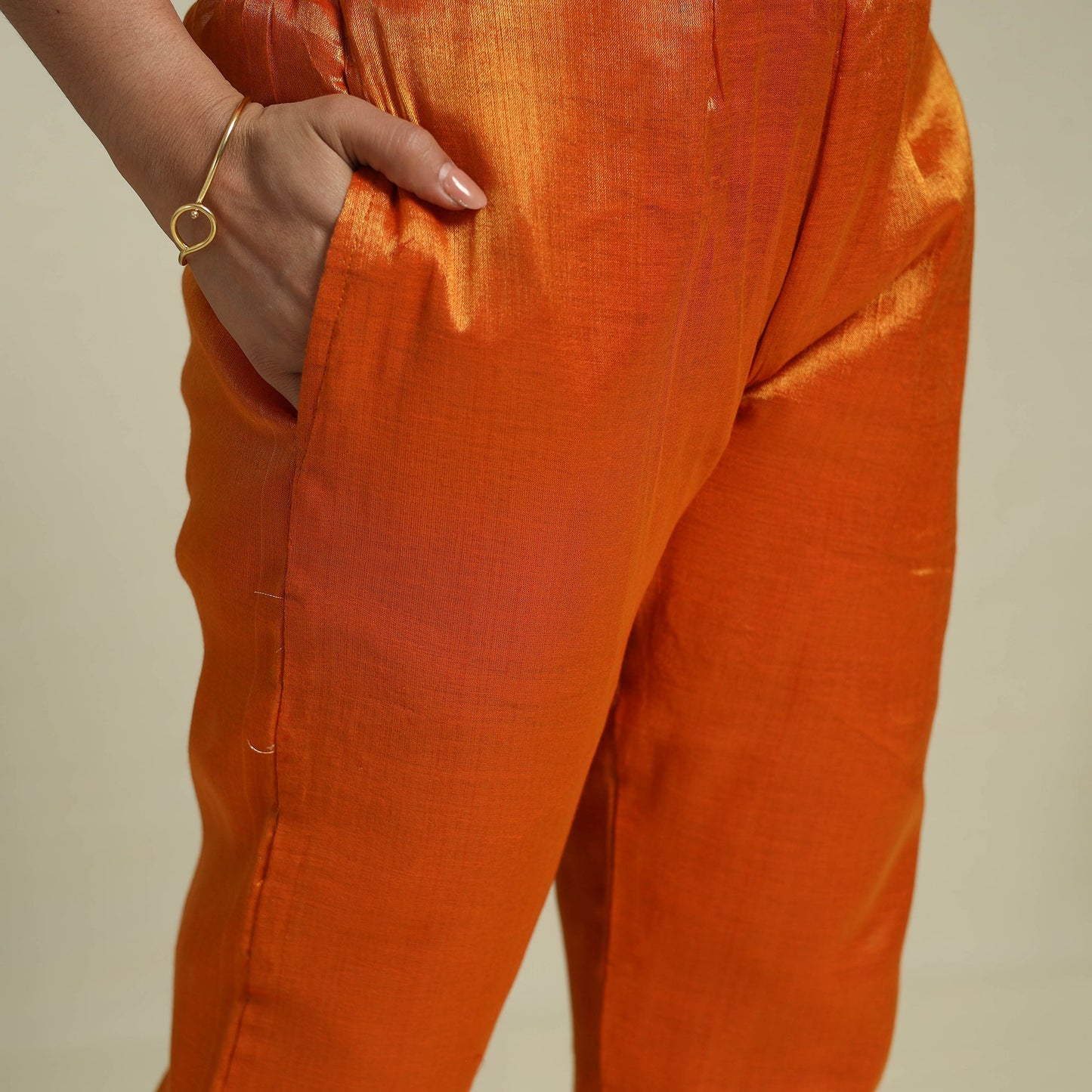 Orange Lace Work Fine Tissue Zari Plain Anarkali Kurta Set for Women