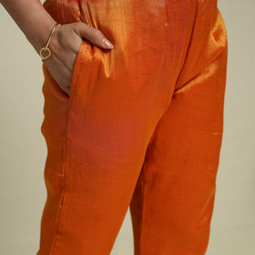 Orange Lace Work Fine Tissue Zari Plain Anarkali Kurta Set for Women