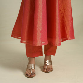 Orange Lace Work Fine Tissue Zari Plain Anarkali Kurta Set for Women