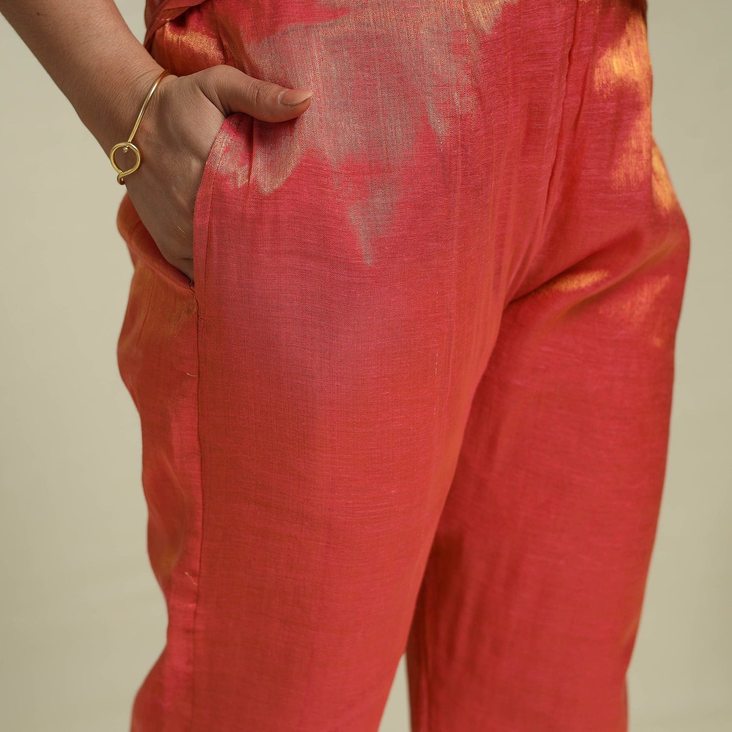 Orange Lace Work Fine Tissue Zari Plain Anarkali Kurta Set for Women