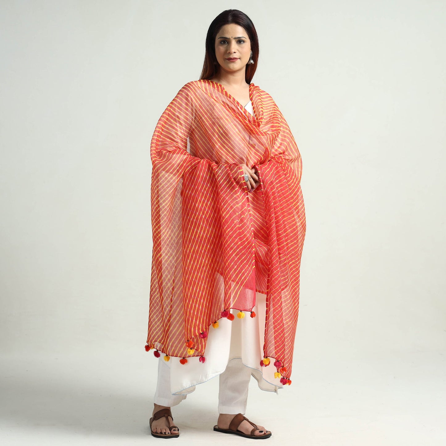 Leheriya Tie-Dye Kota Doria Cotton Dupatta with Tassels 71 Online at iTokri.com