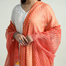 Leheriya Tie-Dye Mothra Kota Doria Cotton Dupatta with Tassels