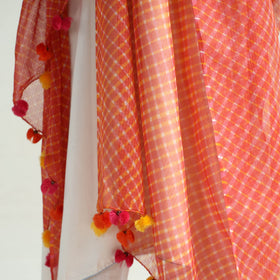 Leheriya Tie-Dye Mothra Kota Doria Cotton Dupatta with Tassels