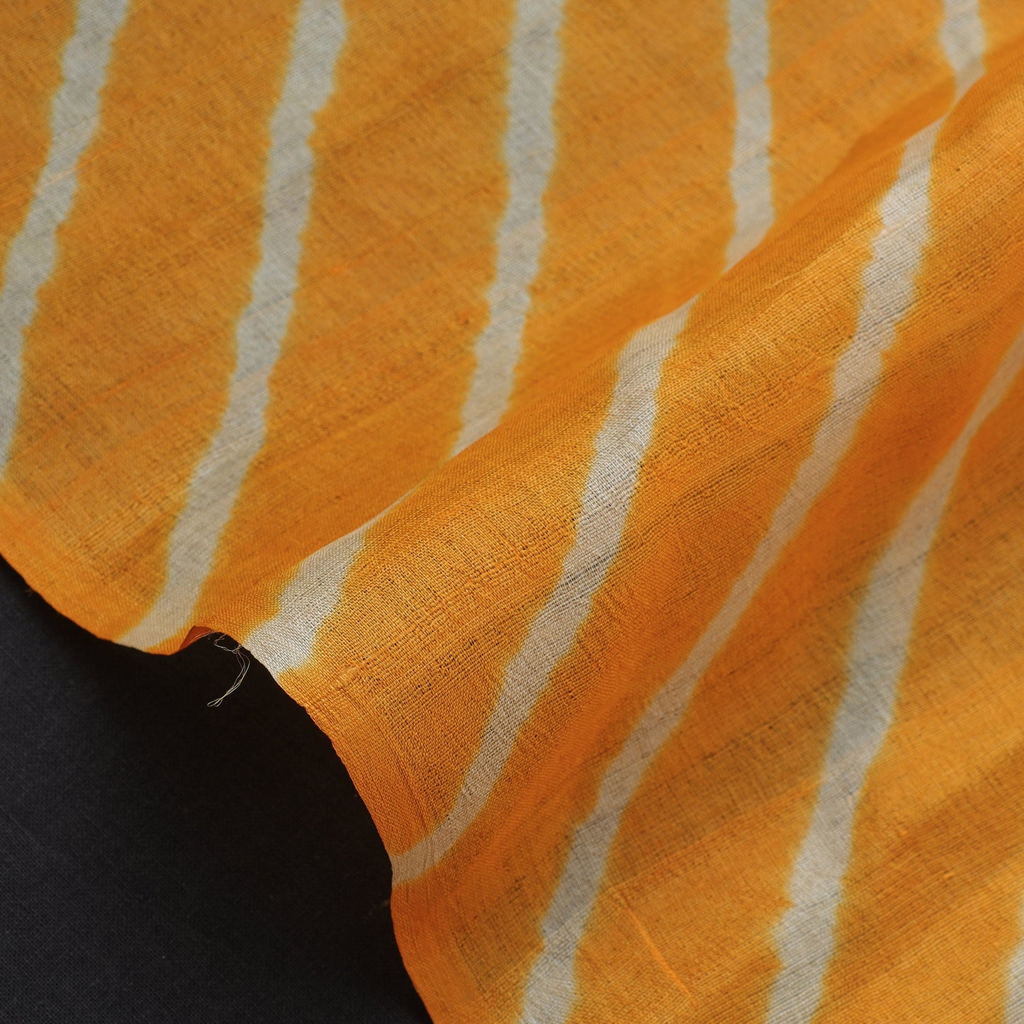 Orange Leheriya Tie-Dye Tussar Silk Handloom Fabric
