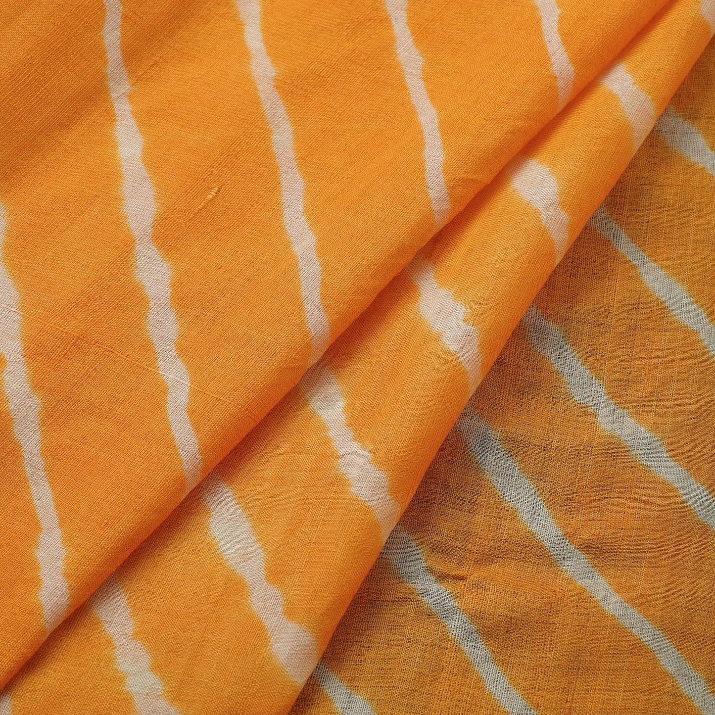 Orange Leheriya Tie-Dye Tussar Silk Handloom Fabric