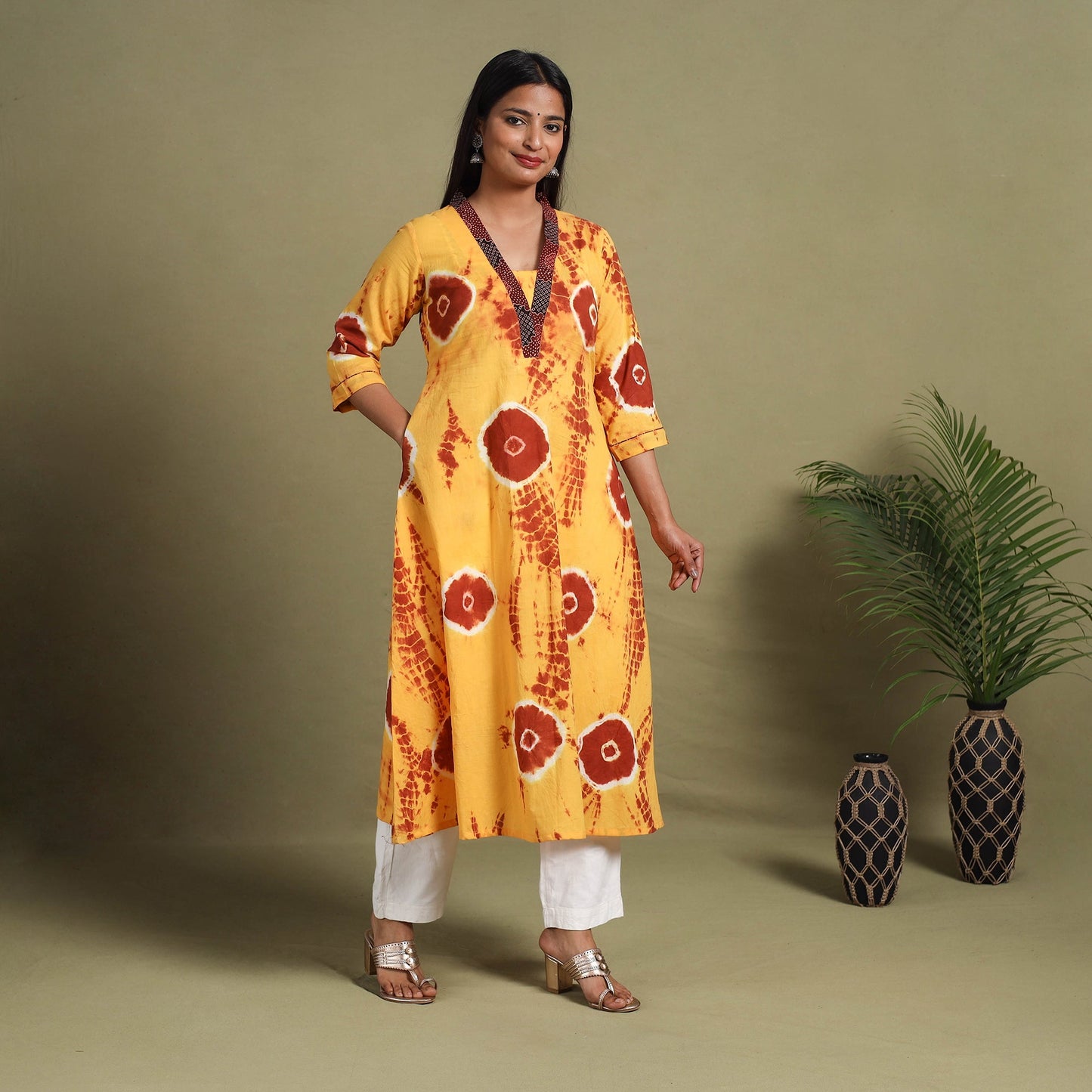 A-Line Tie & Dye Cotton Shibori Kurta for Women