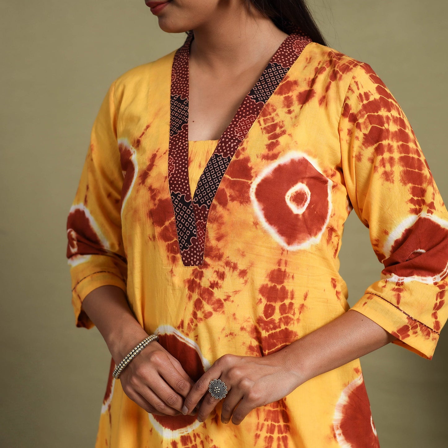A-Line Tie & Dye Cotton Shibori Kurta for Women