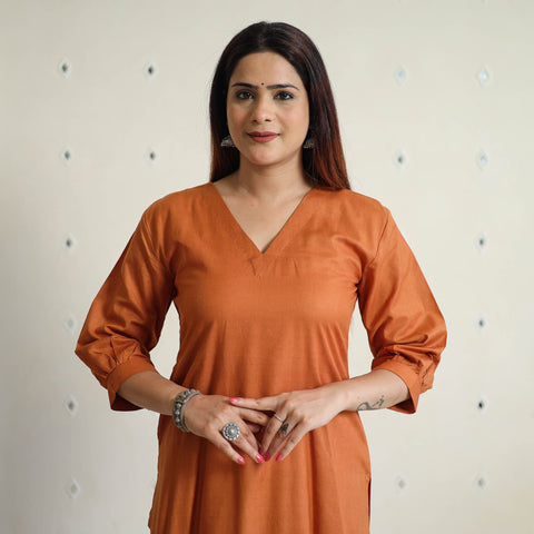 Orange - linen viscose plain long straight kurta 15