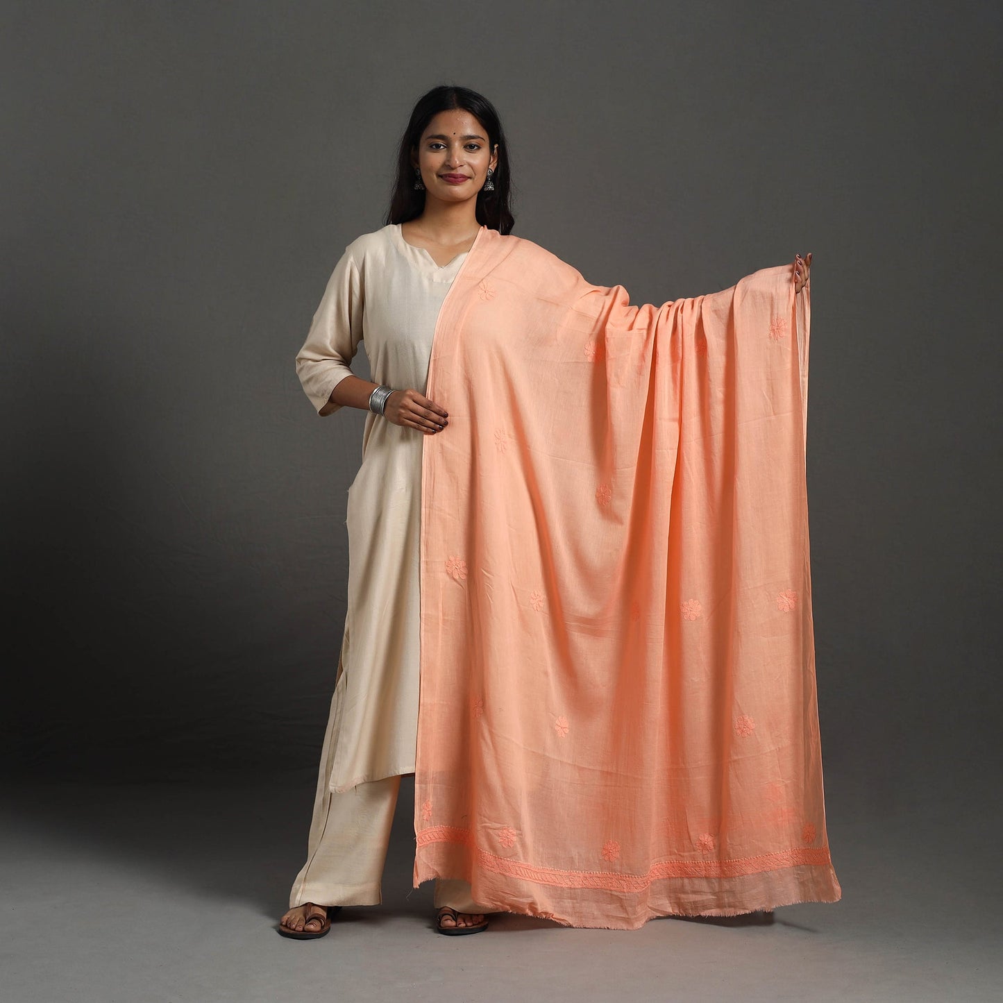  Lucknow Chikankari Hand Embroidery Cotton Dupatta 30 