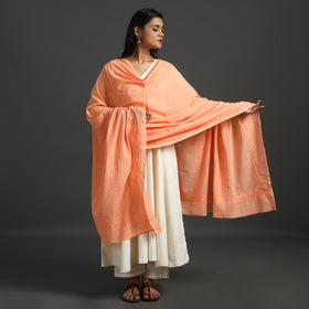 Orange - lucknow chikankari hand embroidery cotton dupatta
