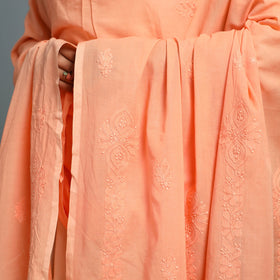 Orange - lucknow chikankari hand embroidery cotton dupatta