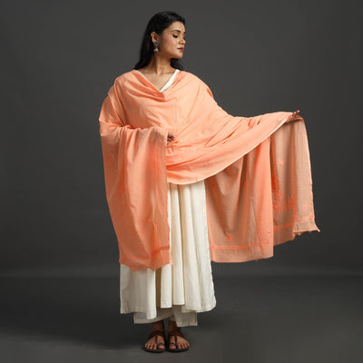 Orange - lucknow chikankari hand embroidery cotton dupatta