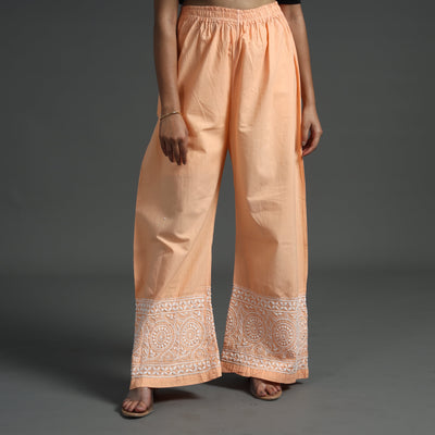 Lucknow Chikankari Hand Embroidery Cotton Palazzo 