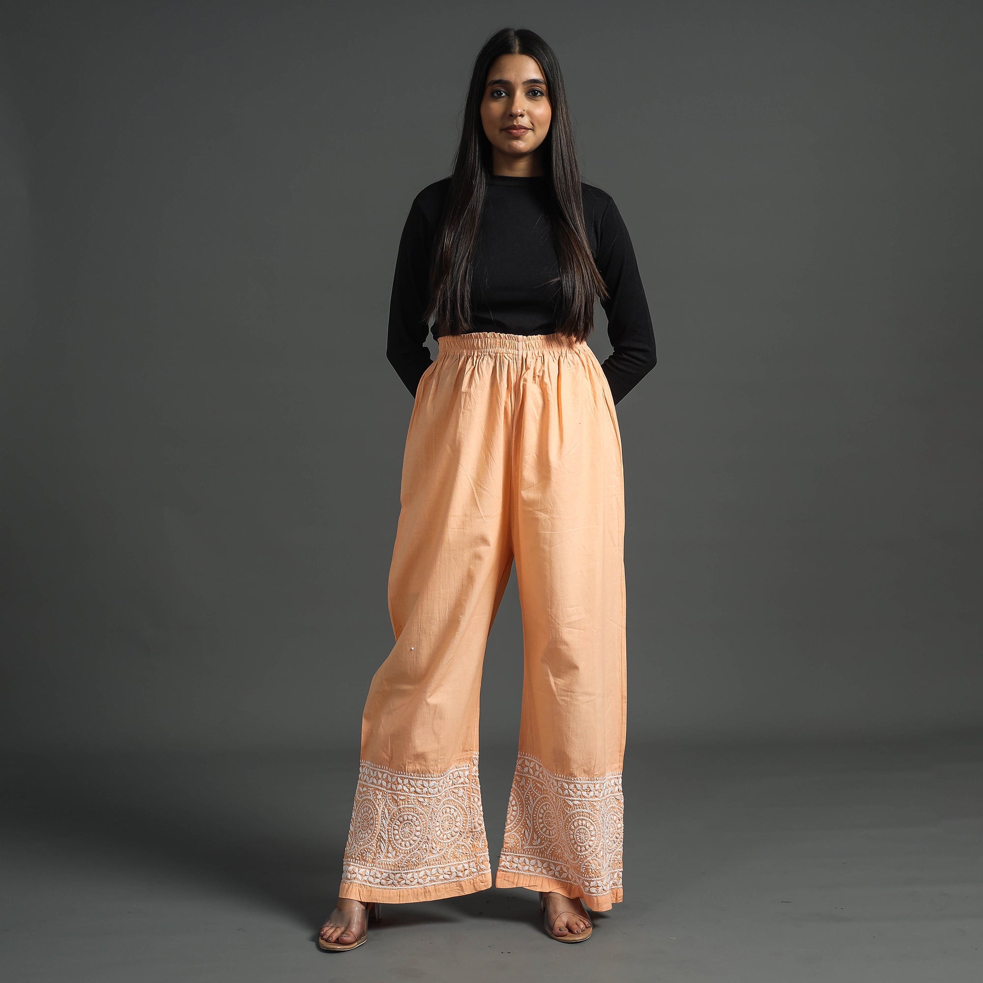  Lucknow Chikankari Hand Embroidery Cotton Palazzo 