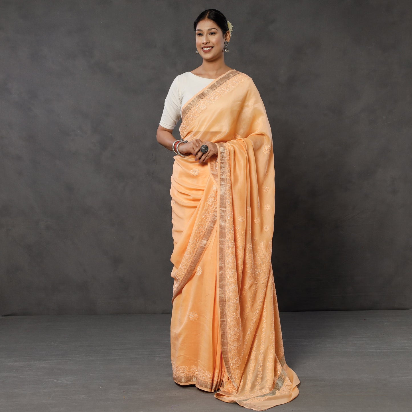 Buy Lucknow Chikankari Heavy Embroidery Chanderi Silk Saree Online l iTokri.com