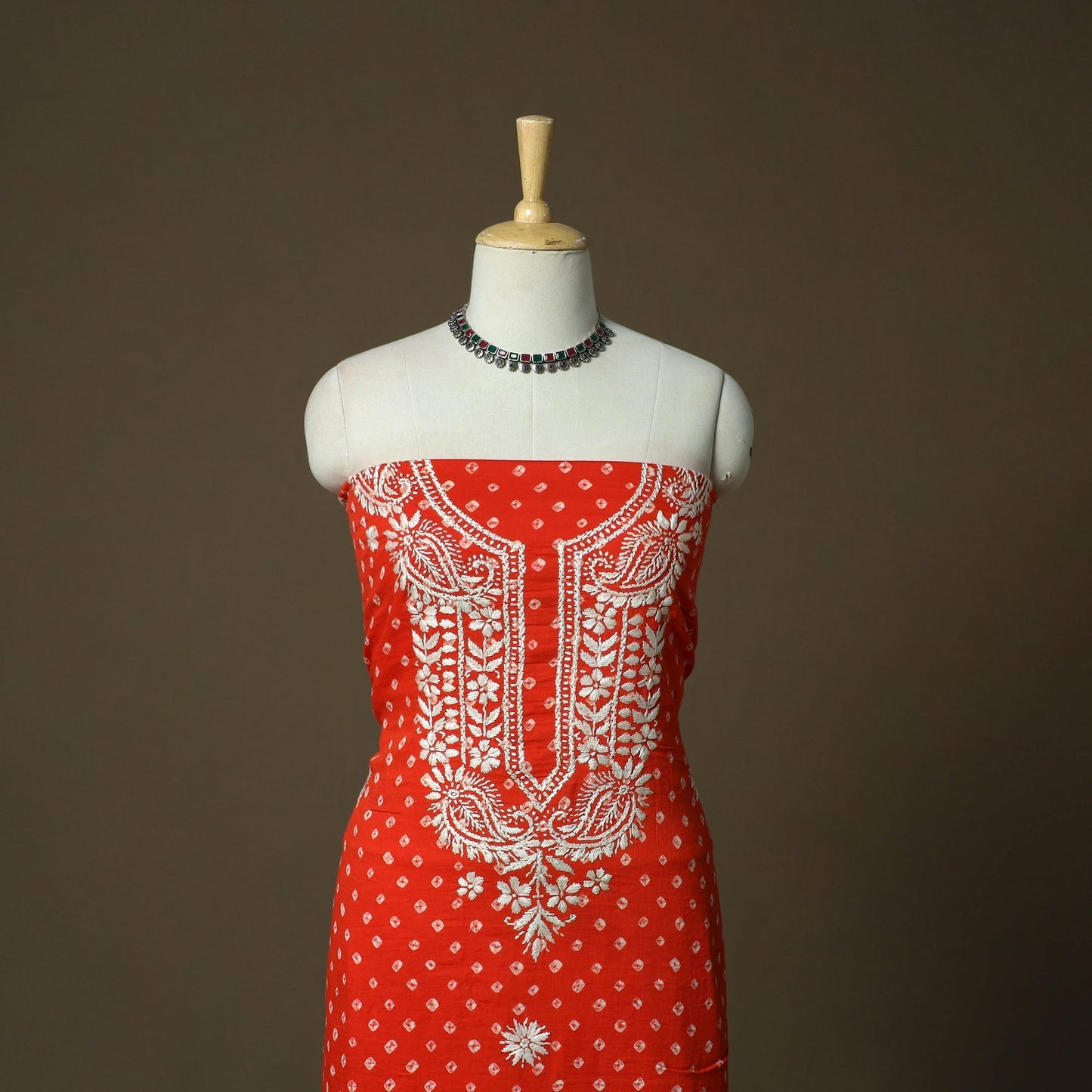 Lucknowi chikankari hand work bandhani unstitched kurta