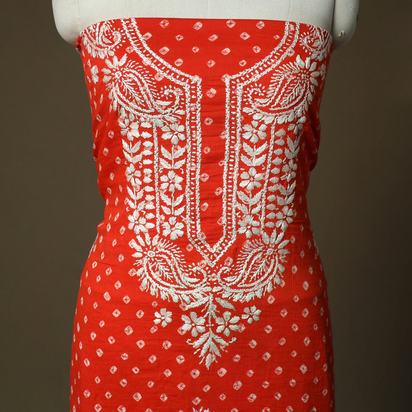 Lucknowi chikankari hand work bandhani unstitched kurta
