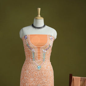 Orange - lucknowi hand embroidered chikankari georgette 3pc