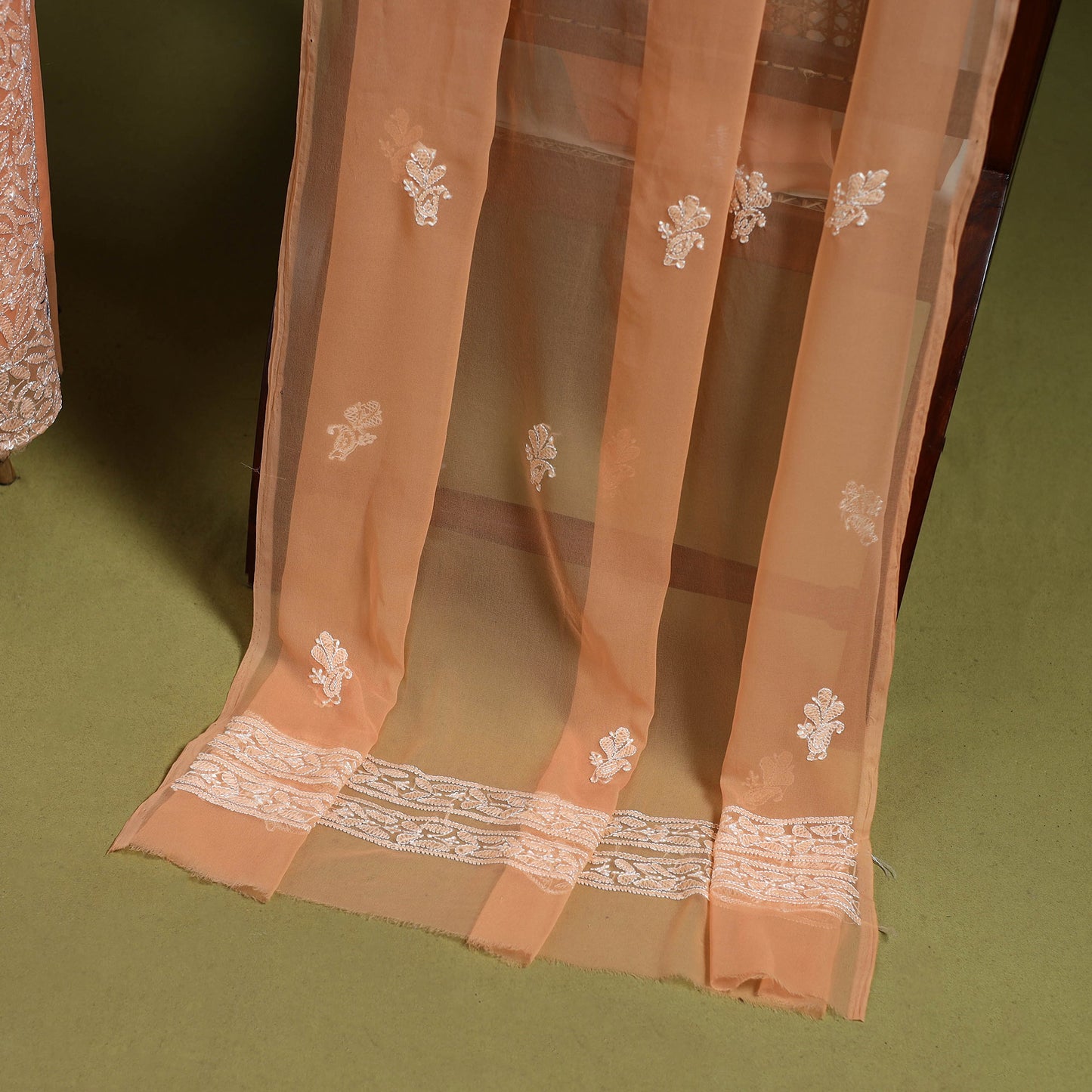 Orange - lucknowi hand embroidered chikankari georgette 3pc