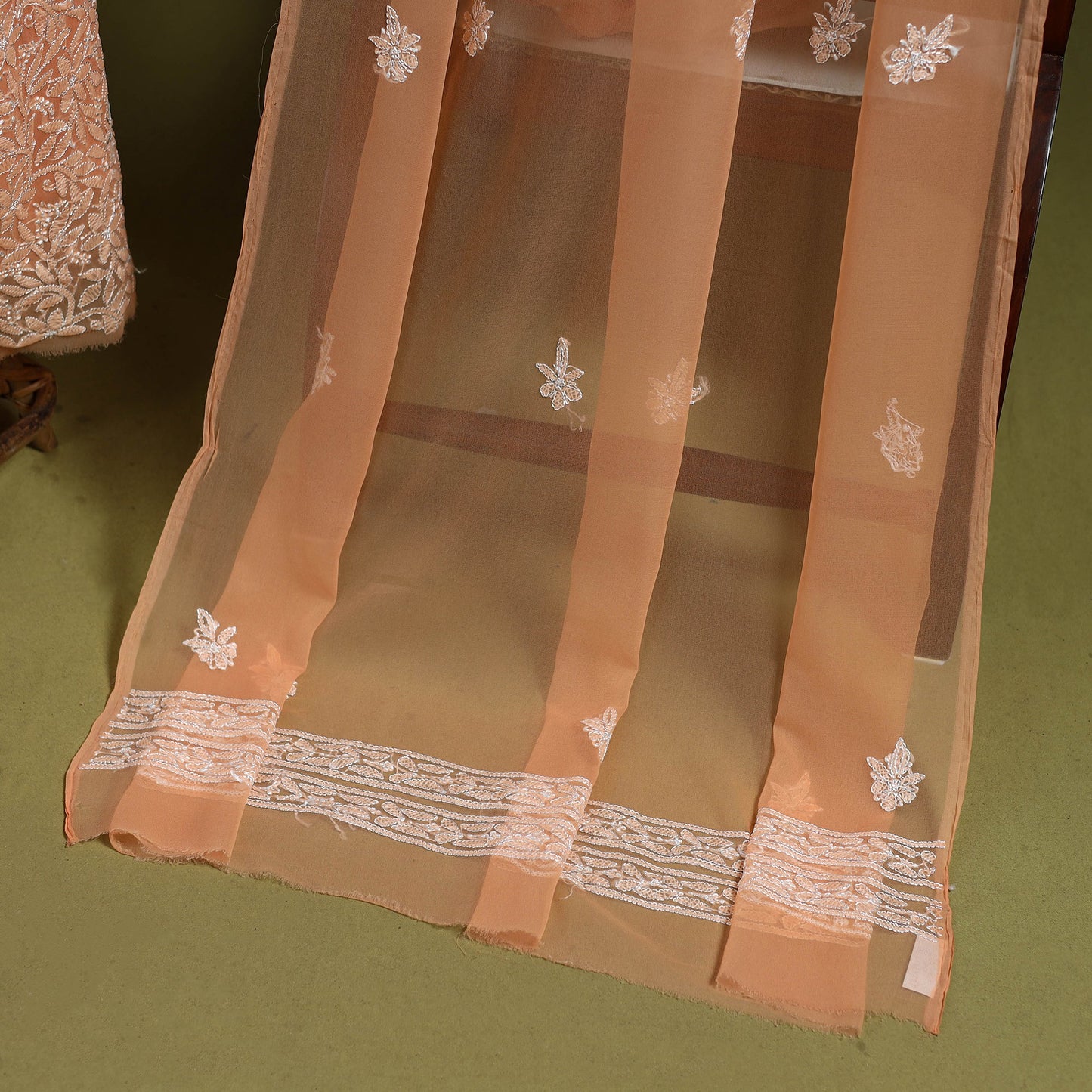 Orange - lucknowi hand embroidered chikankari georgette 3pc