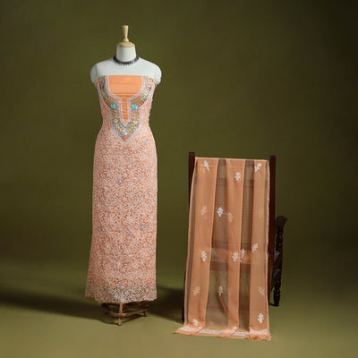 Orange - lucknowi hand embroidered chikankari georgette 3pc
