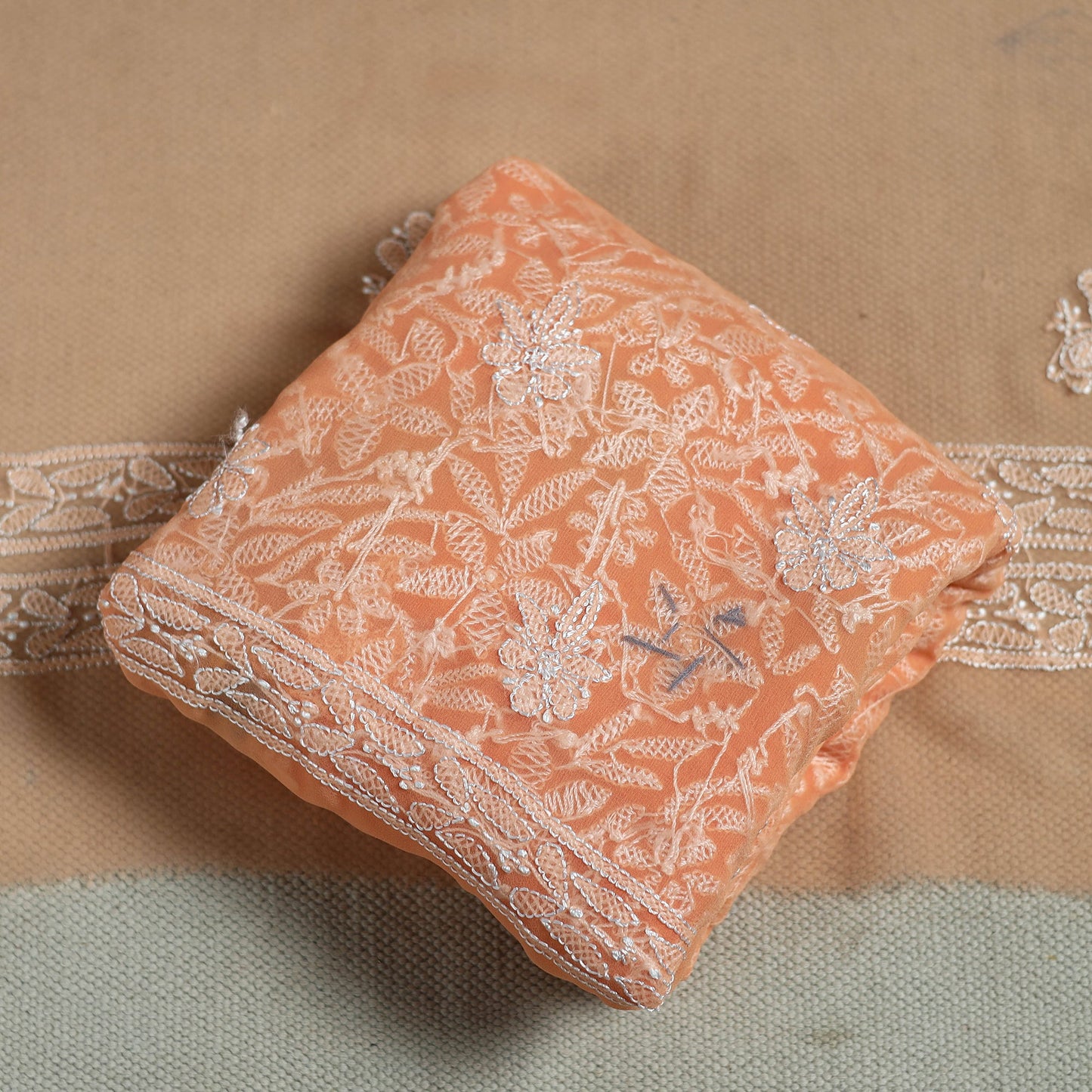 Orange - lucknowi hand embroidered chikankari georgette 3pc