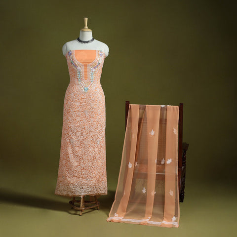 Orange - lucknowi hand embroidered chikankari georgette 3pc