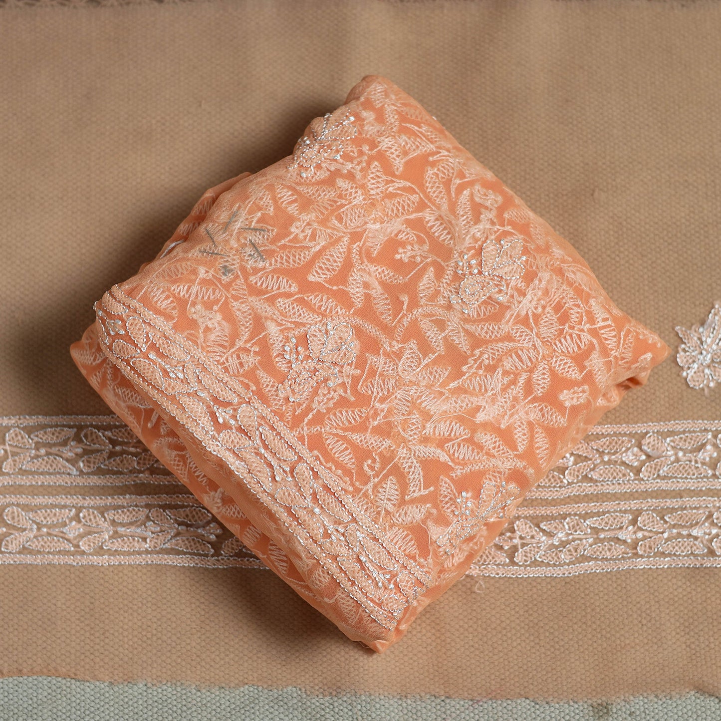Orange - lucknowi hand embroidered chikankari georgette 3pc
