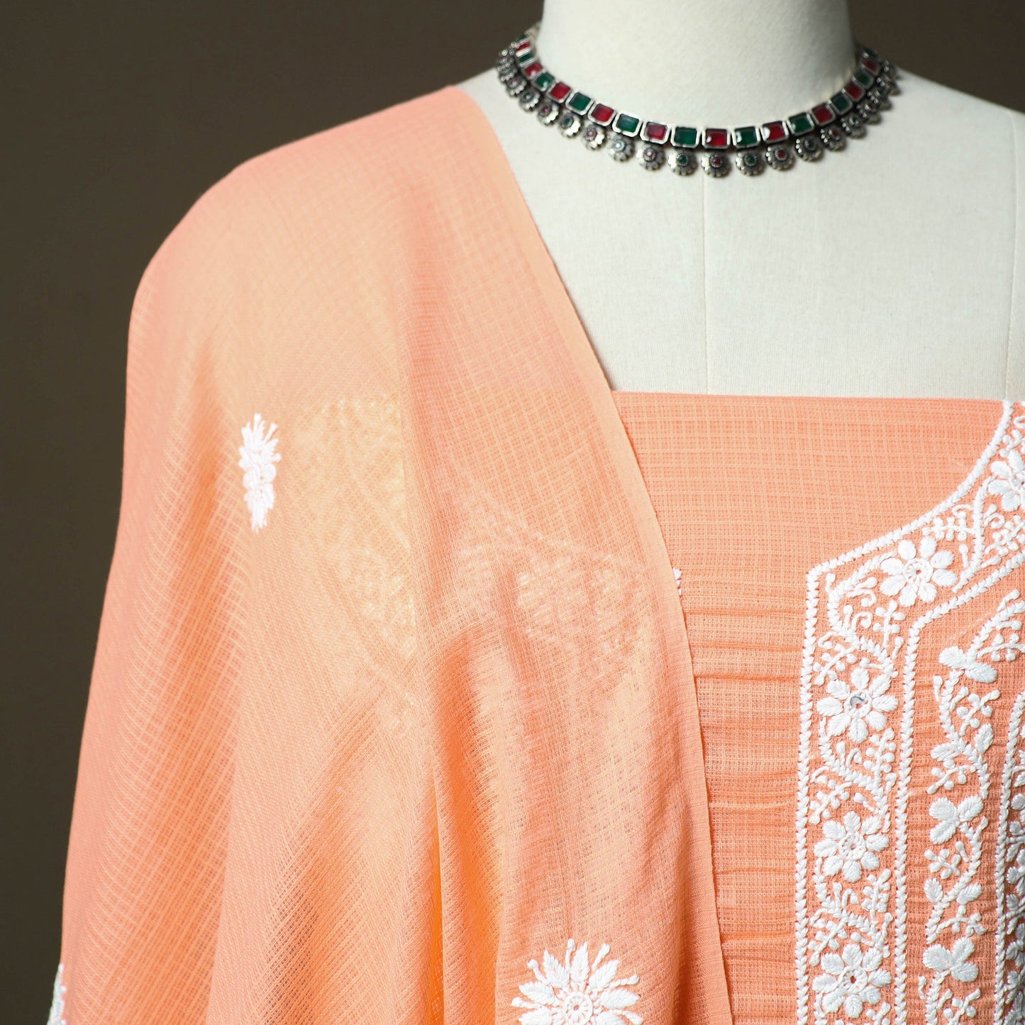 Lucknowi hand embroidered kota doria cotton chikankari 2pc