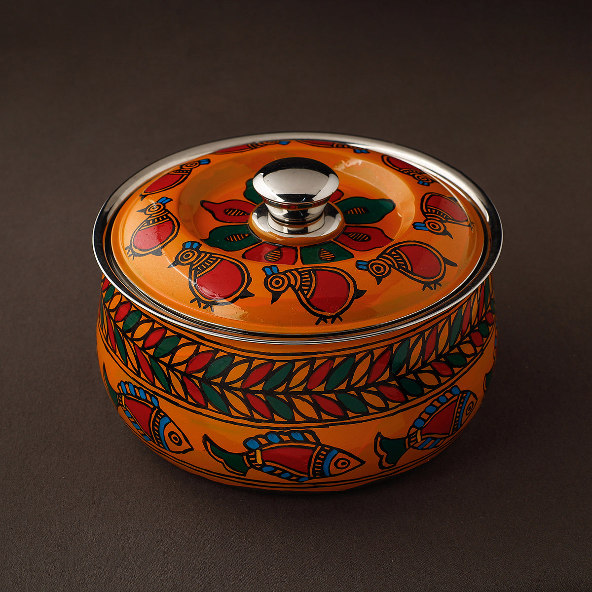  Madhubani Handpainted Stainless Steel Casserole 