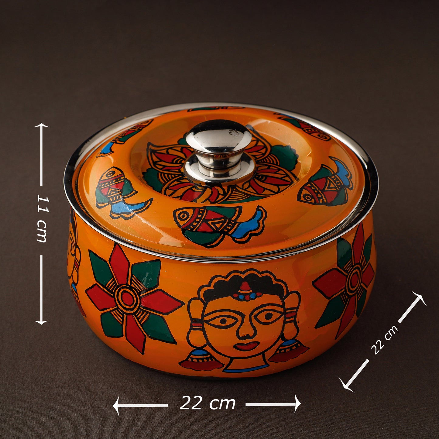  Madhubani Handpainted Stainless Steel Casserole 
