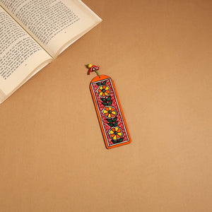 Orange - madhubani handpainted wooden bookmark 06