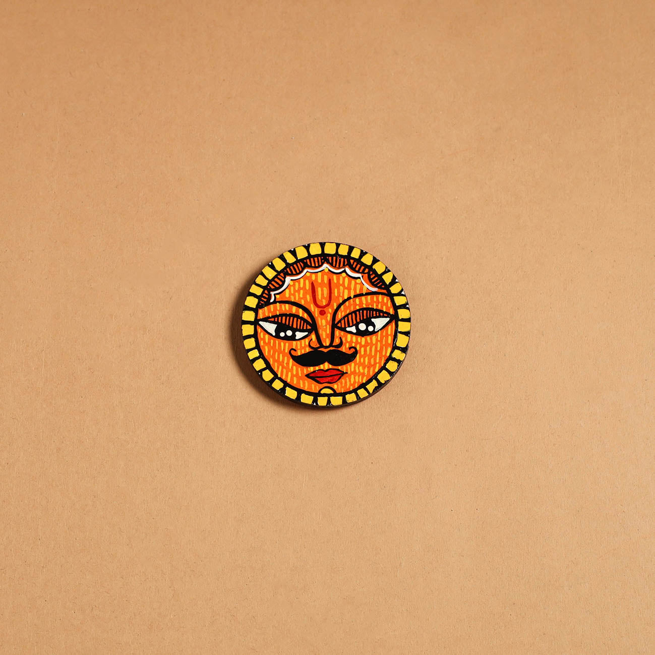 Orange - madhubani handpainted wooden fridge magnet 31