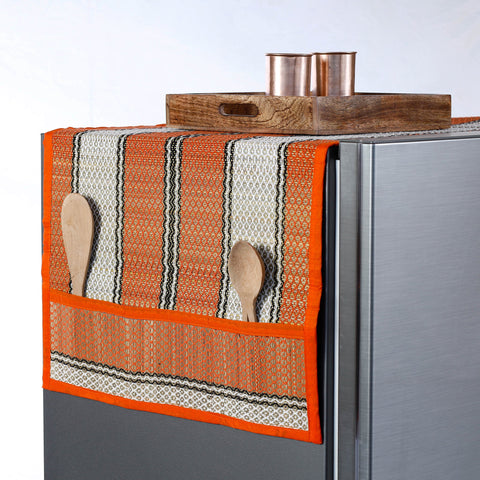  Orange Madur Grass Fridge Top Cover with Multiple Pockets 