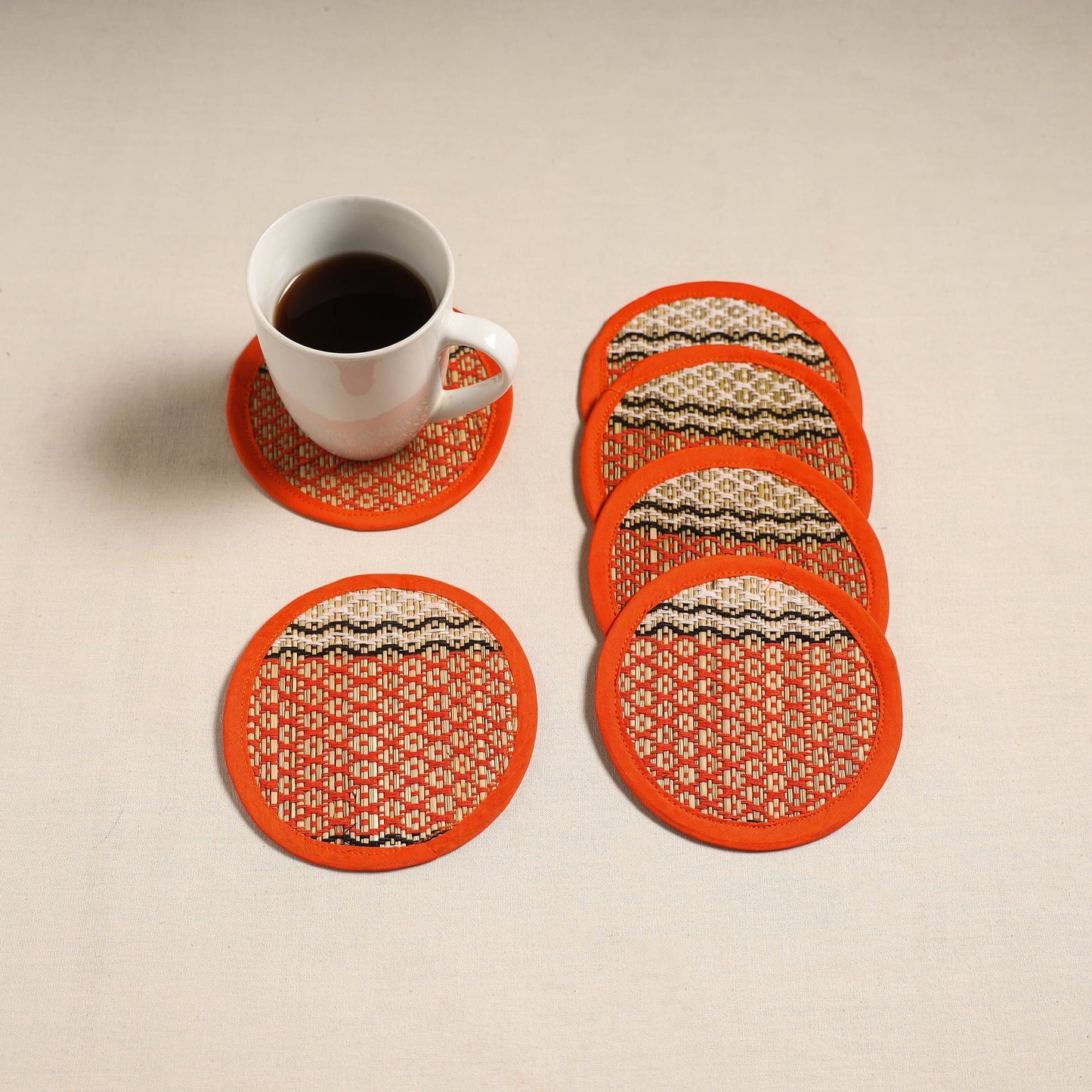 Madur grass round coaster of midnapore (set 6) 03