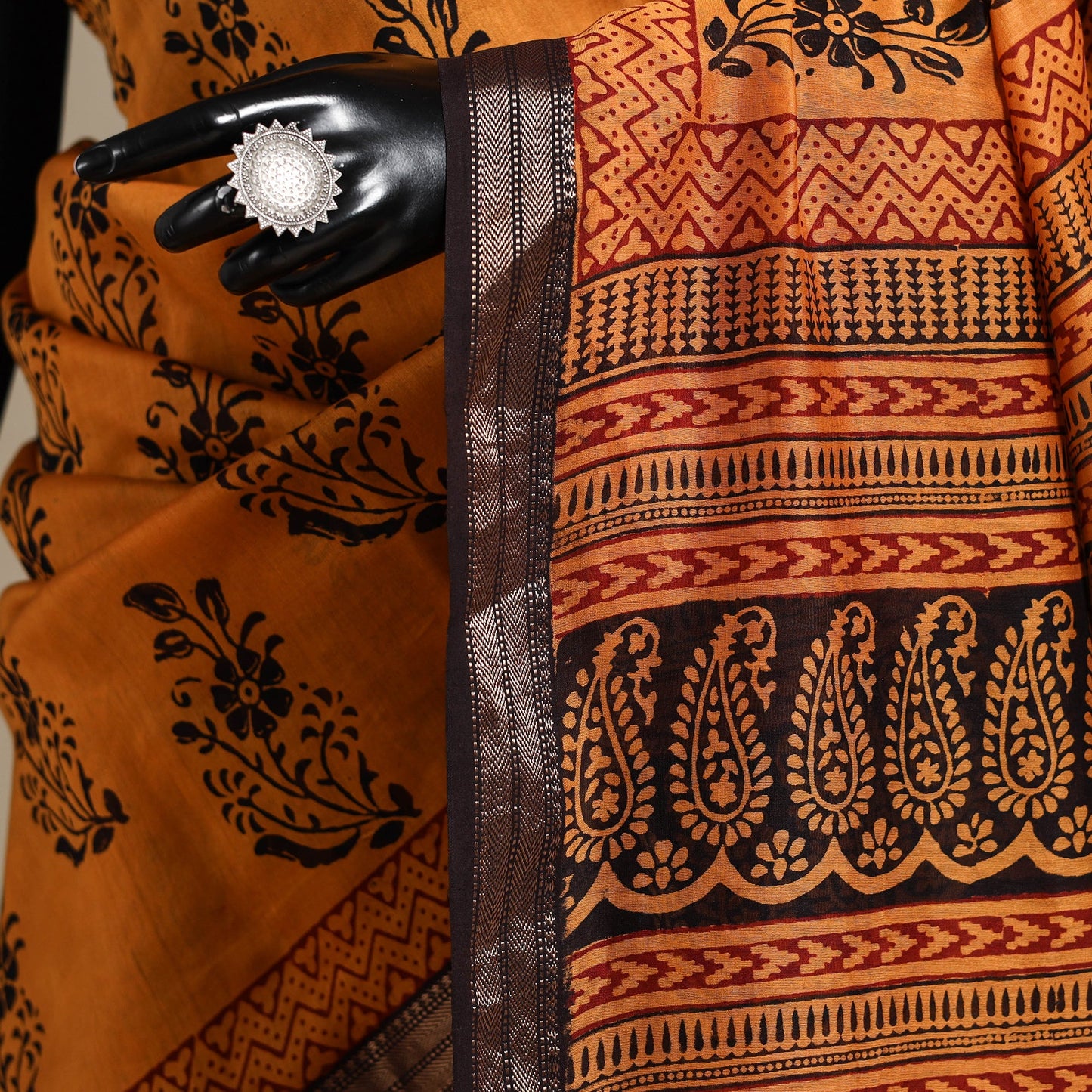 Orange - maheshwari silk natural dyed bagh saree with zari