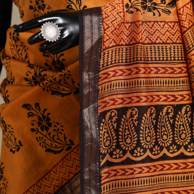 Orange - maheshwari silk natural dyed bagh saree with zari