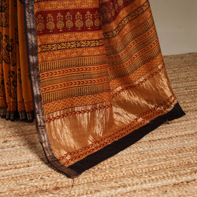 Orange - maheshwari silk natural dyed bagh saree with zari
