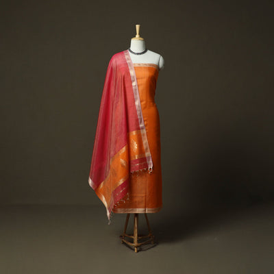 Maheshwari silk tissue zari handloom 2pc unstitched dress