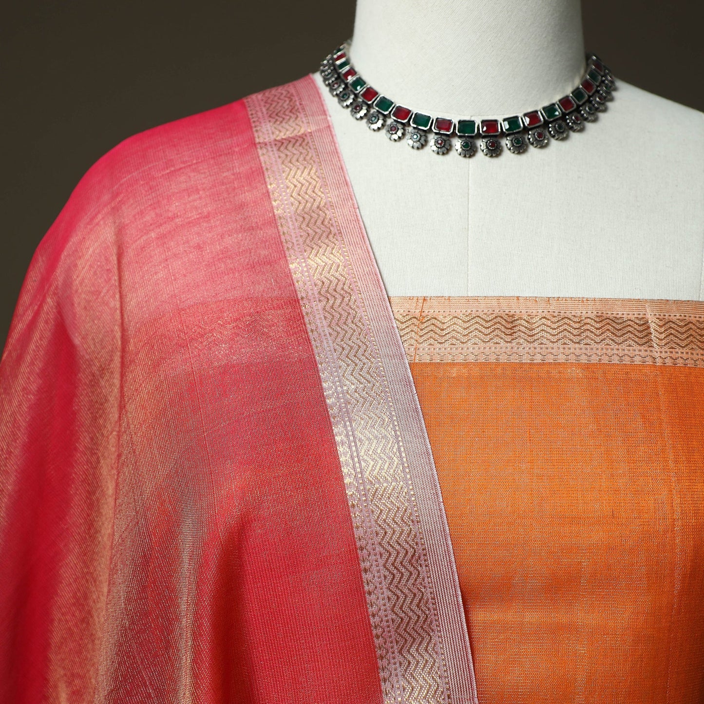 Maheshwari silk tissue zari handloom 2pc unstitched dress