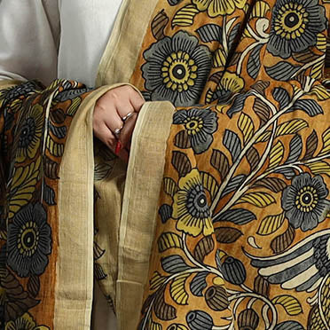 Orange - mangalagiri cotton handpainted pen work kalamkari