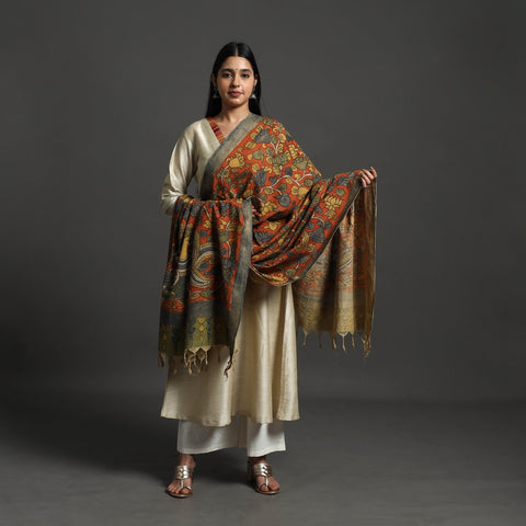 Orange - mangalagiri cotton handpainted pen work kalamkari