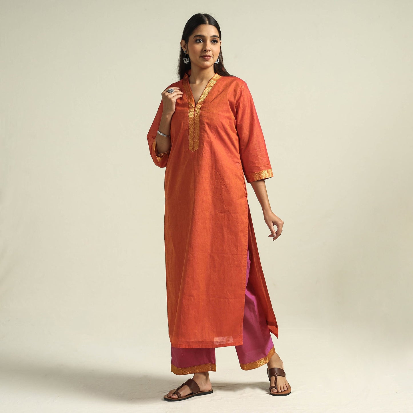Buy Mangalagiri Handloom Cotton Kurta with Palazzo & Dupatta Set Online at iTokri.com
