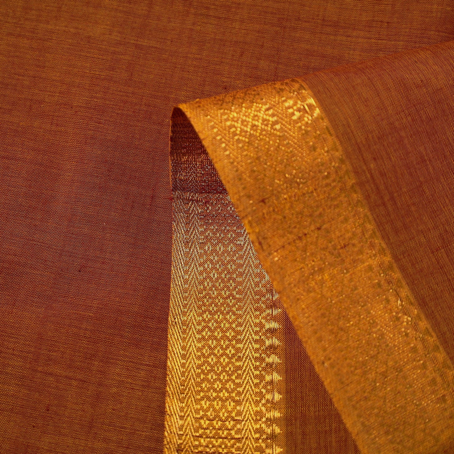 Orange Mangalagiri Cotton Fabric with Zari Border 