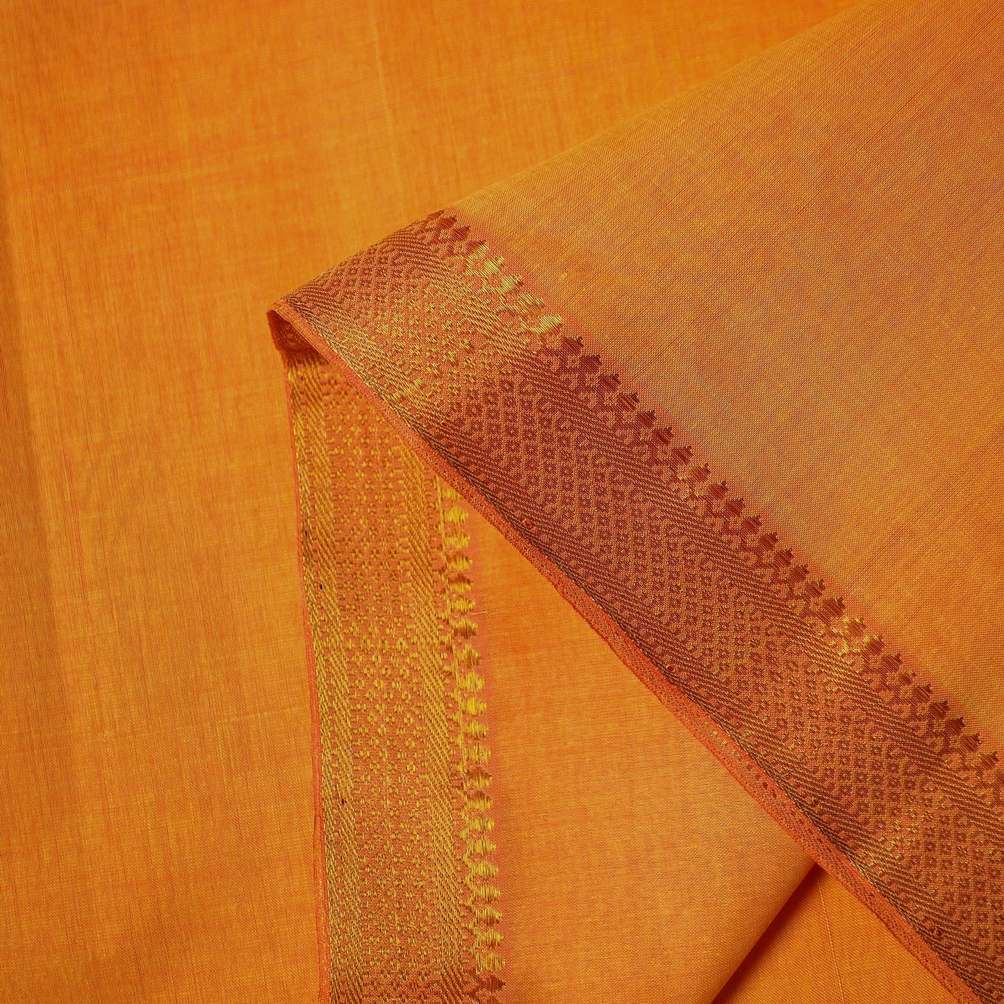 Orange Mangalagiri Cotton Fabric with Zari Border 